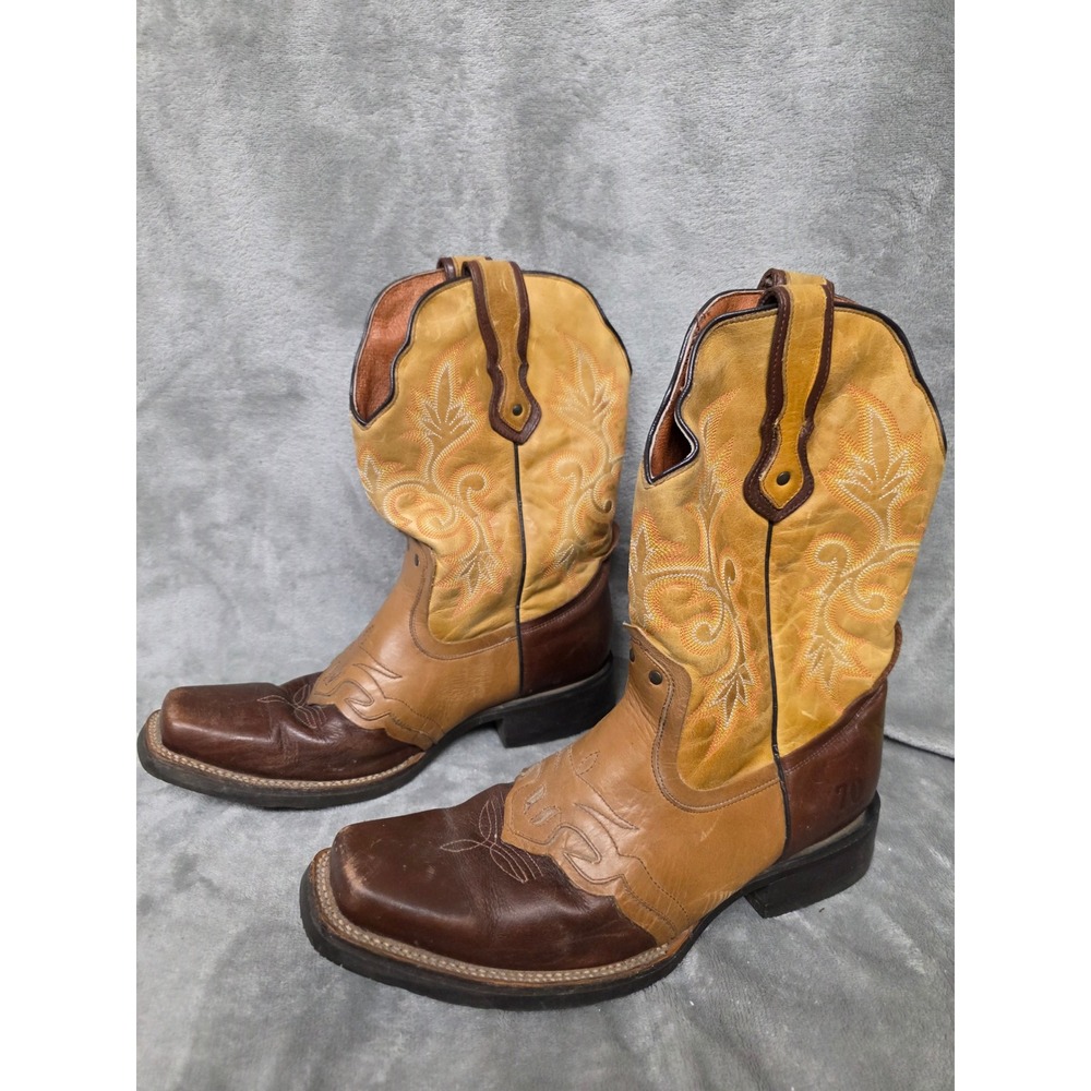Rio Grande Mens Brown Tan Leather Square Toe Western Cowboy Boots 10.5 45989